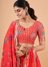 Engaging Lehenga Choli in Bright Red Colour